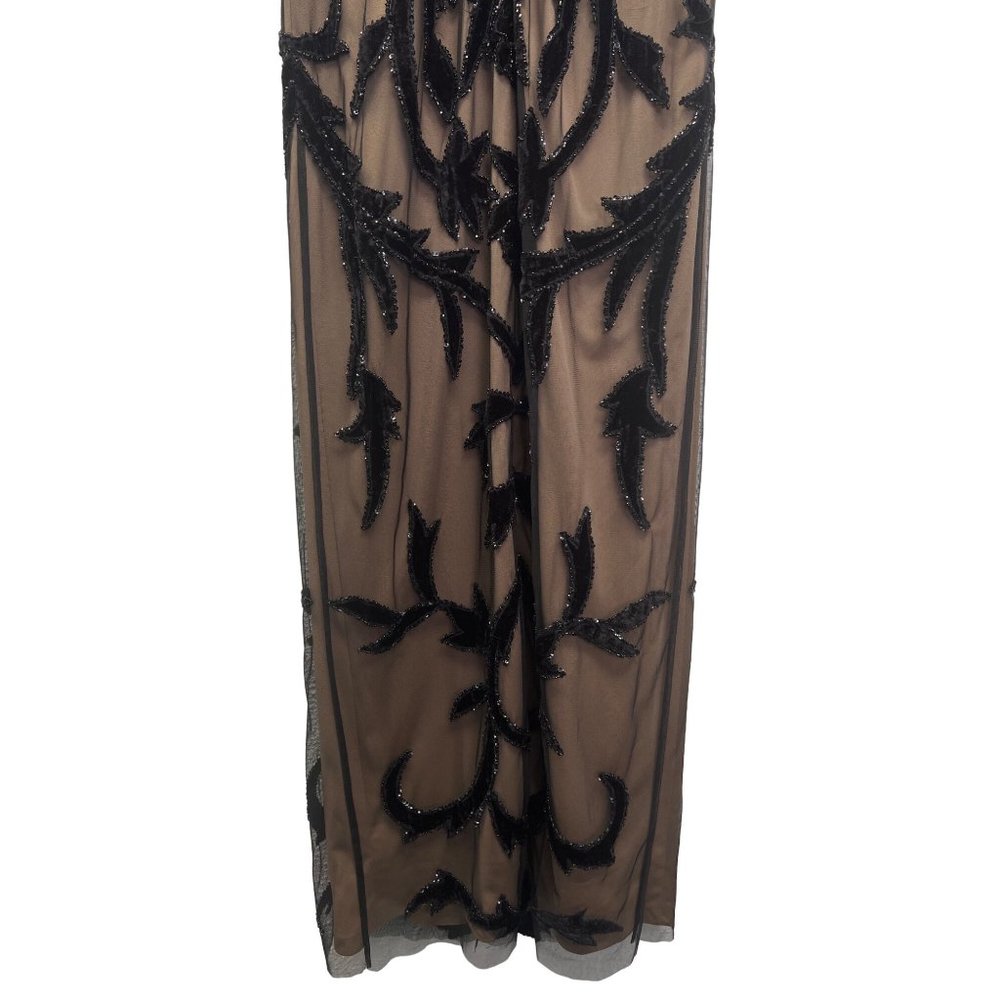 Adrianna Papell Black Beaded Overlay Sleeveless Formal Gown - Picture 7 of 10